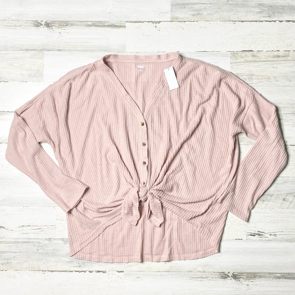 AMP Long Sleeve Brushed Button Front Cropped Tunic